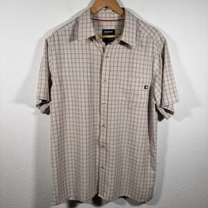Marmot Short Sleeve Button Down Shirt Beige Brown Plaid Outdoor Hiking | Men's L